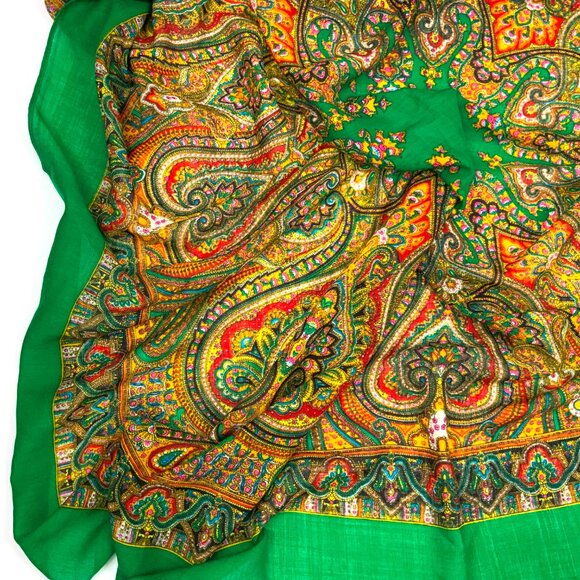 Vintage 80's Square 100% Wool Green Scarf Shawl Intricate Paisley Design. - Picture 4 of 16